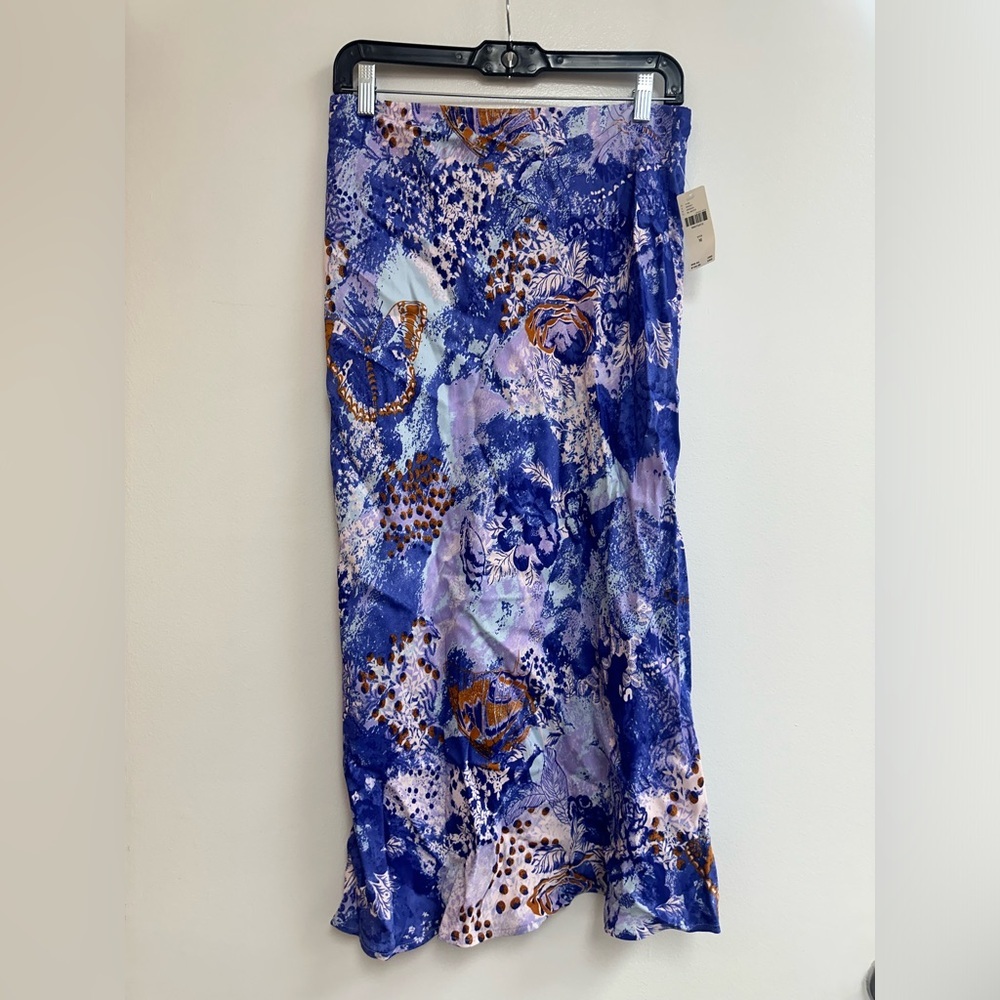 Anthropologie Midi Skirt in Blue Floral Motif Multicolor